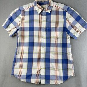 Old Navy Men's L White Blue Everyday‎ Oxford Regular Fit Short Sleeve Button Up